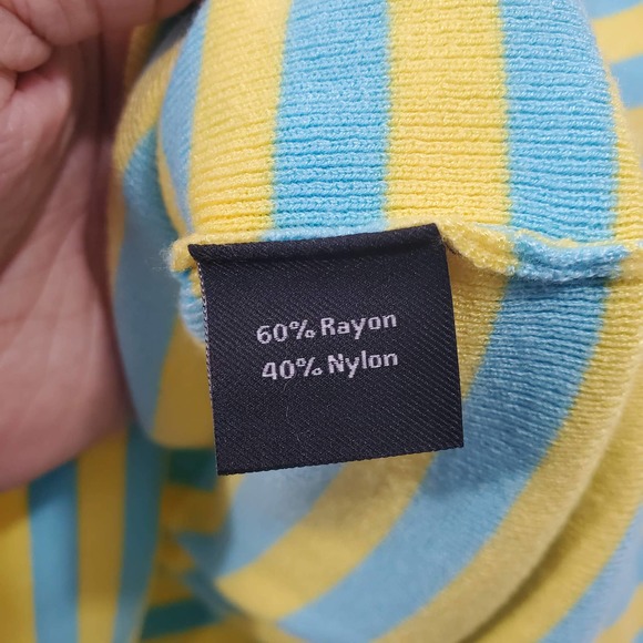 RONDINA New York Blue Yellow Cropped Striped Cardigan Sweater Size L - Picture 8 of 10